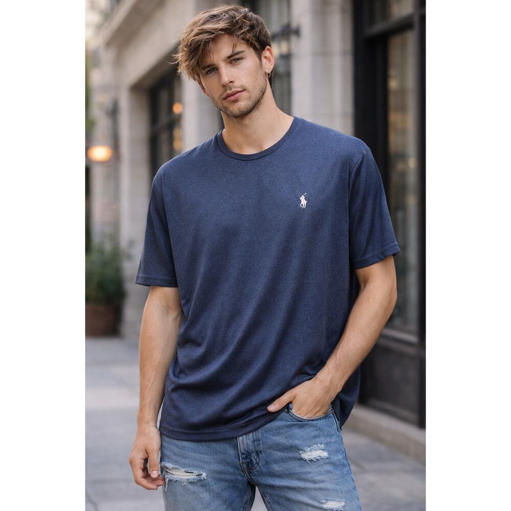 Polo Ralph Lauren Performance Navy Gray T Shirt XXL Logo Short Sleeve Casual